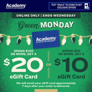 ✅ Green Monday | Get a $20 eGift Card | Ends Wed.