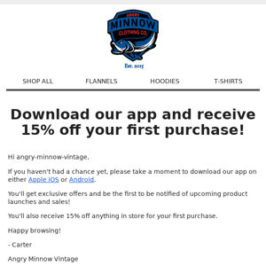 Download our app and get 15% off!