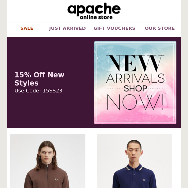 Apache New Spring Arrivals + 15% Off