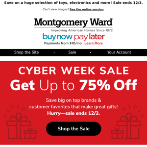 SAVE NOW! Up to 75% Off at the Cyber Week Sale