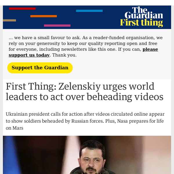 Zelenskiy urges world leaders to act over beheading videos | First Thing