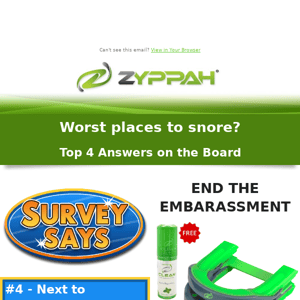 Worst Places to Snore? See what the Survey Says and get a ZYPPAH Discount