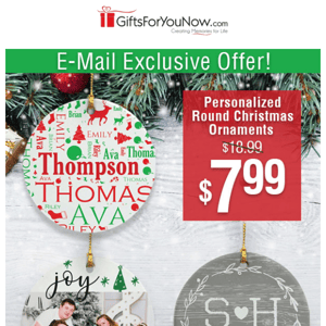$7.99 Personalized Round Christmas Ornaments | Email-Exclusive!