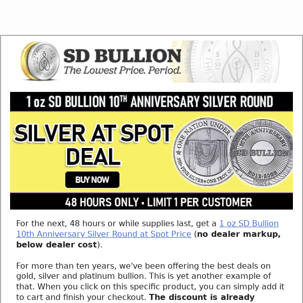 ⚡1 oz Silver Round at SPOT PRICE (48 Hours)⚡