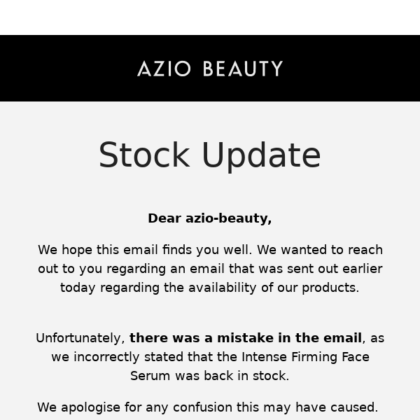 Oops! Correction on the availability of our products
