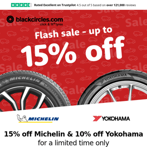 ⌛ Tick-tock - time is running out. Up to 15% off selected tyres. Ends at midnight 🕛