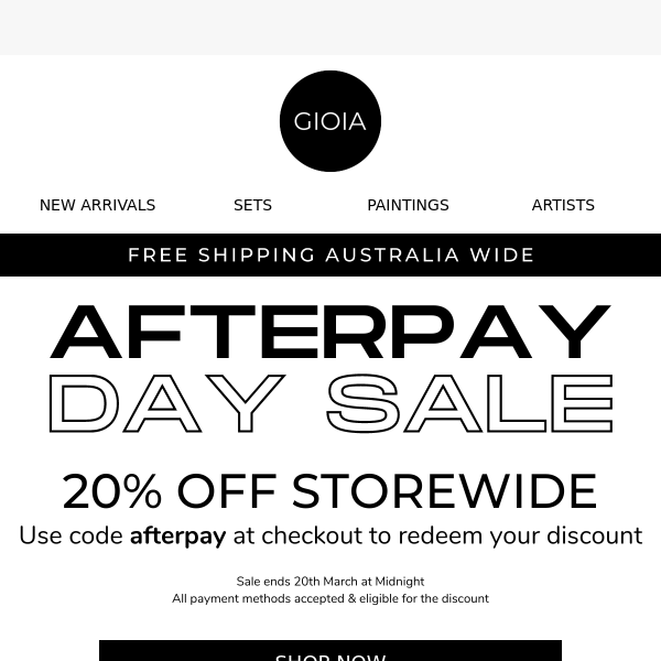 Afterpay Day Sale 🌟 20% off storewide