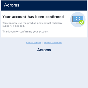 Your Acronis account has been confirmed