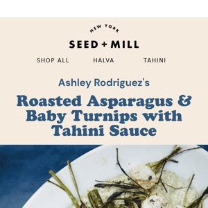 🌿 Roasted Asparagus & Baby Turnips with Tahini Sauce 🌿
