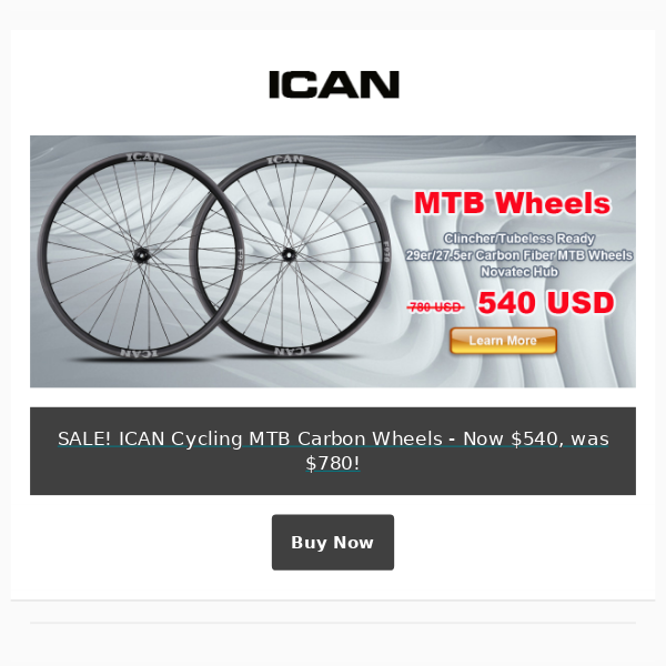 SALE! ICAN Cycling MTB Carbon Wheels - Now $540, was $780!