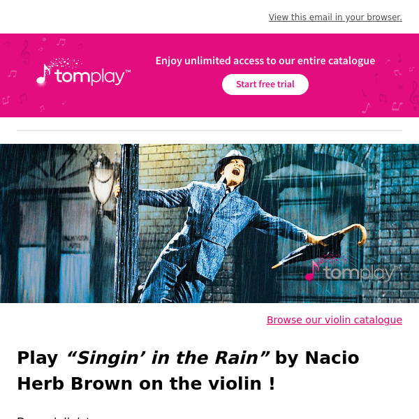 🎻 New sheet music: Play “Singin’ in the Rain” on the violin