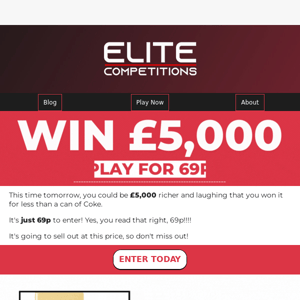 🤑Win £5,000 for 69p! + 3 other comps ending soon!