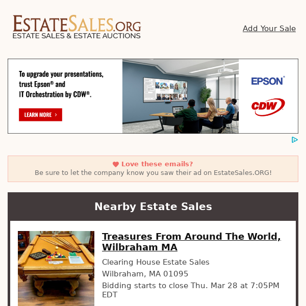 Your daily estate sales on EstateSales.org