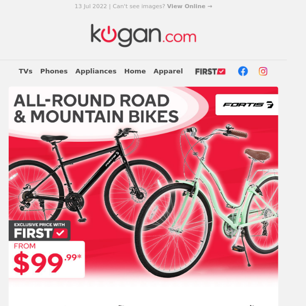 Best-Selling Bikes from Only $99.99 - Exclusive Kogan First Week Deals! Hurry, Ends July 17*