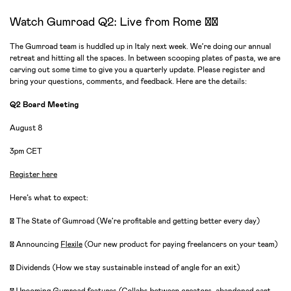 Watch Gumroad Q2: Live from Rome 🇮🇹