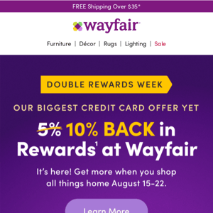 🥁Drum roll, please… Double Rewards Week at Wayfair is here!