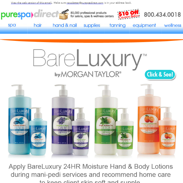 Pure Spa Direct! Bare Luxury Lotion for Hand and Body + $10 OFF $100 or more of any of our 80,000+ products!