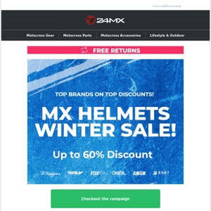 Up to 60% discount on top branded MX Helmets!