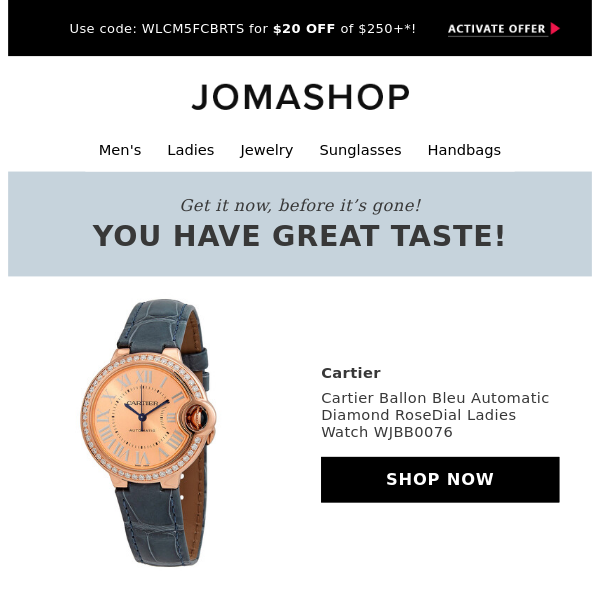 Jomashop $20 online off