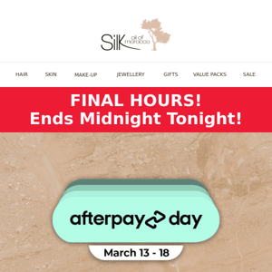 FINAL HOURS! 30% OFF Sitewide – AFTERPAY DAY SALE!