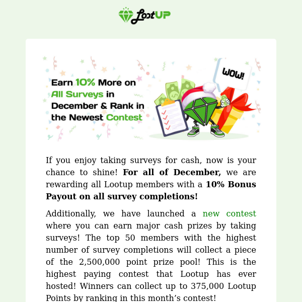 Earn 10% More on All Surveys in December & Rank in the Newest Contest