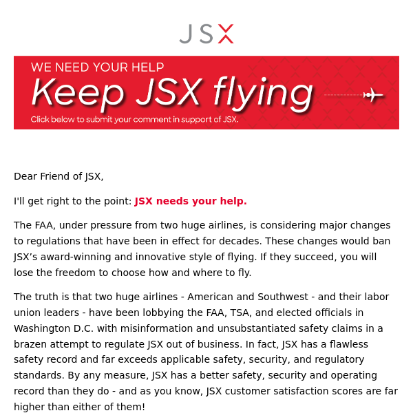 Support JSX: Your Voice Matters in Preserving Innovative Air Travel 🛫