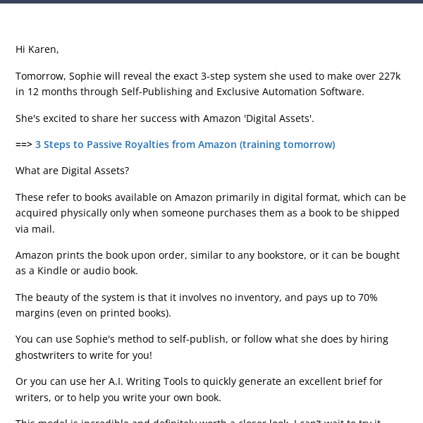 3 Steps to Passive Royalties from Amazon (training tomorrow)