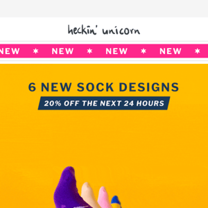 NEW: 6 sock designs, 20% off (24 hours left)