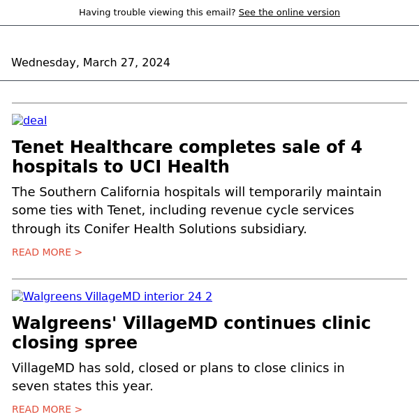 Tenet sells 4 hospitals to UCI Health