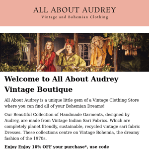 Welcome to All About Audrey's Vintage and Bohemian Boutique!