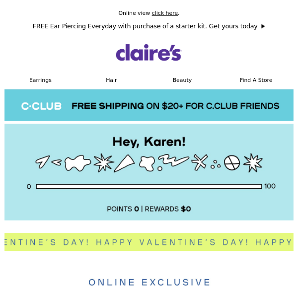Hey Claire's Europe, Happy Valentine’s Day! Celebrate with up to 50% off online 😍