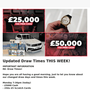 Important update - This weeks draws!