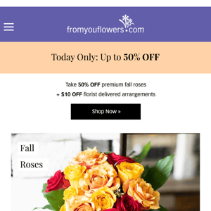 50% Off Fall Roses! Delivery Today!