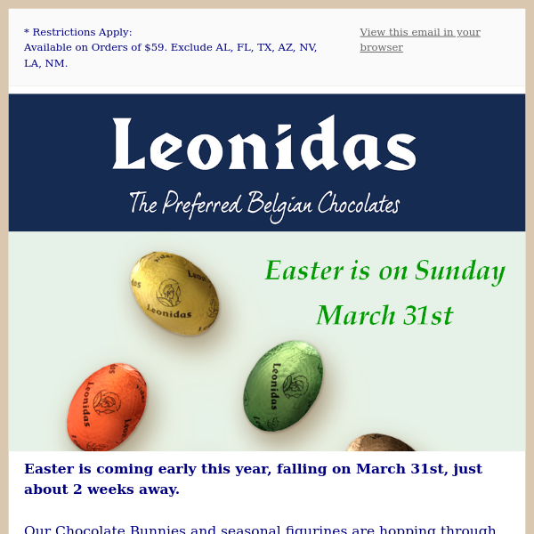 Easter is on Sunday March 31st - Order Soon