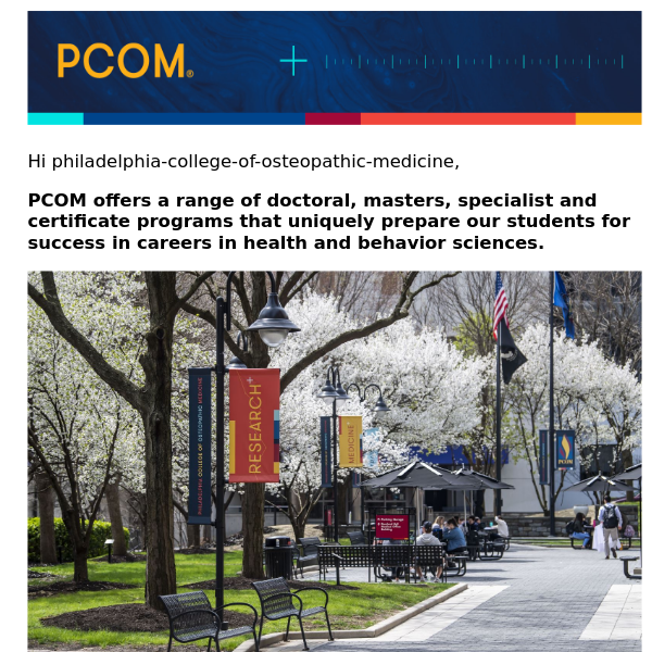 Connect with PCOM in Philadelphia, Philadelphia College of Osteopathic Medicine!