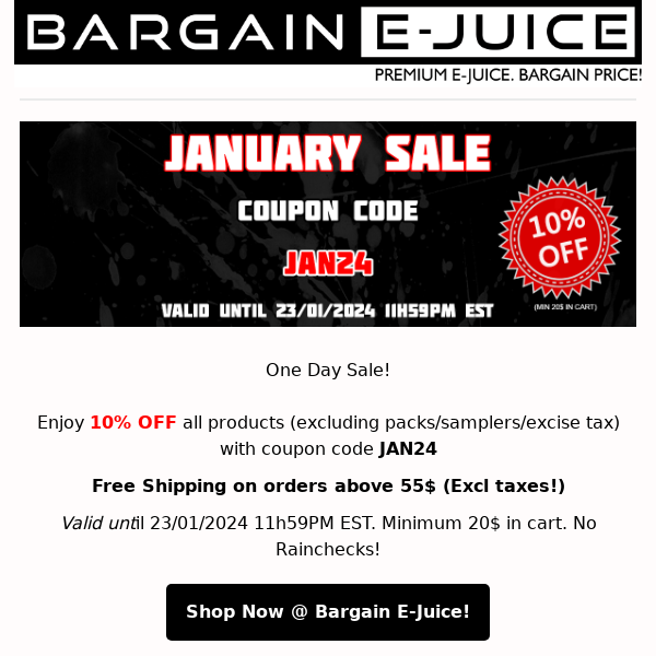 1 Day Sale @ Bargain E-Juice