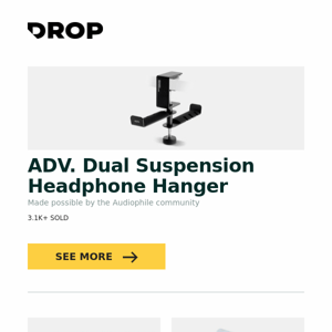 ADV. Dual Suspension Headphone Hanger, FBB Custom Coiled Aviator USB Cable Collection, Everglide Tourmaline Blue V3 Switches and more...