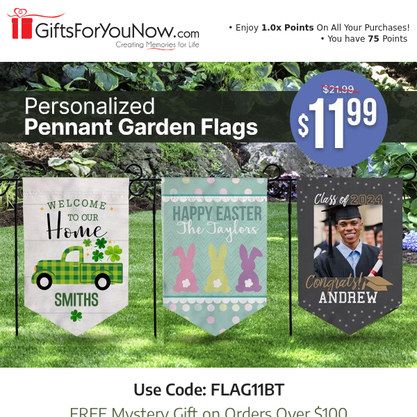 🚩$11.99 Personalized Pennant Garden Flags