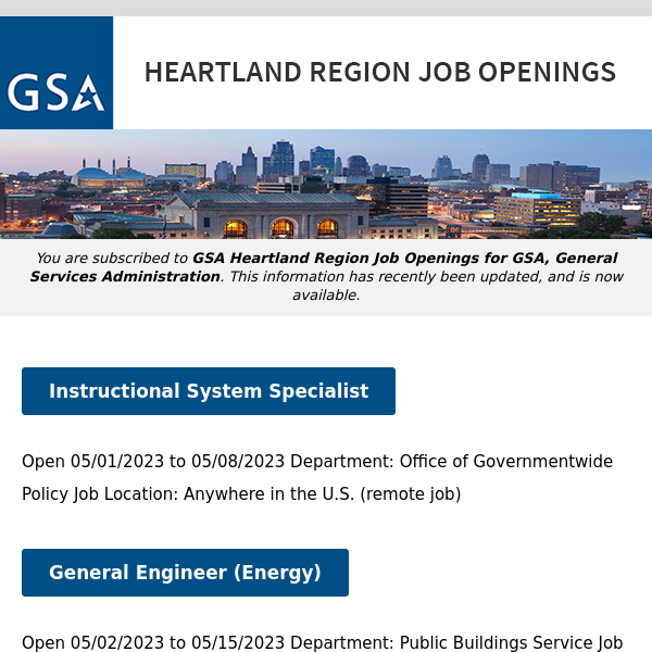 New/Current Job Opportunities in the GSA Heartland Region