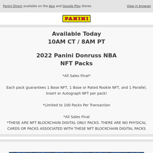 🏀 Available Today 2022 Panini Donruss Optic NBA NFT Trading Card Packs!