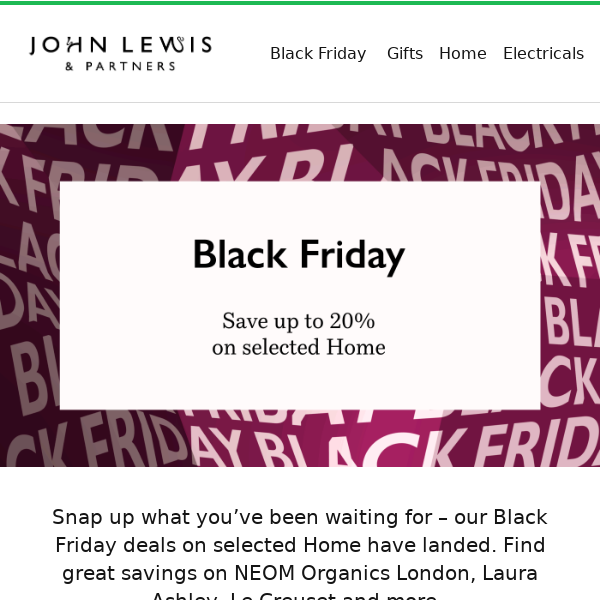 Black Friday – now with up to 20% off selected Home