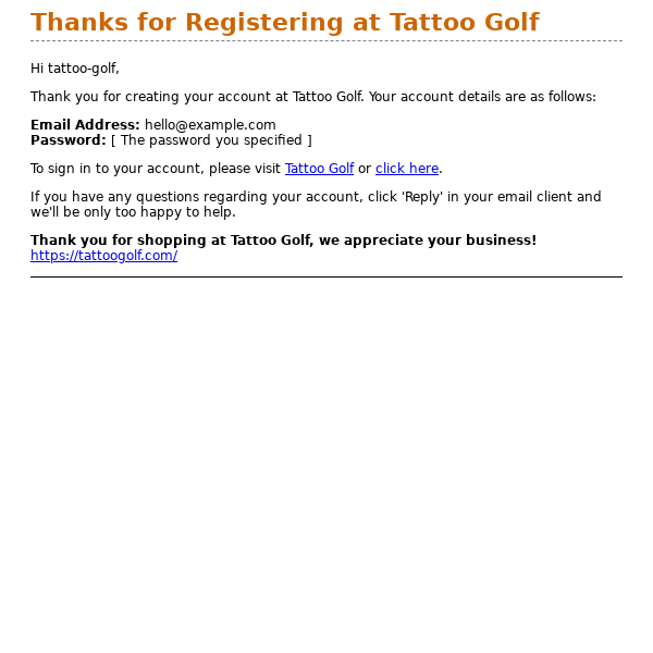 Thanks for Registering at Tattoo Golf