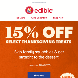 15% Off Select Thanksgiving Treats