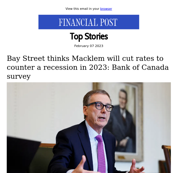 Bay Street thinks Macklem will cut rates to counter a recession in 2023: Bank of Canada survey