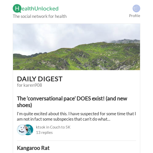"Kangaroo Rat" and 11 more from HealthUnlocked
