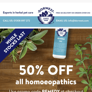 50% off all homoeopathics!