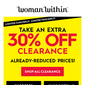 ⭐️ Good news! We're very pleased to unveil this: Extra 30% off Clearance!