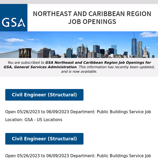 New/Current Job Opportunities in the GSA Northeast & Caribbean Region