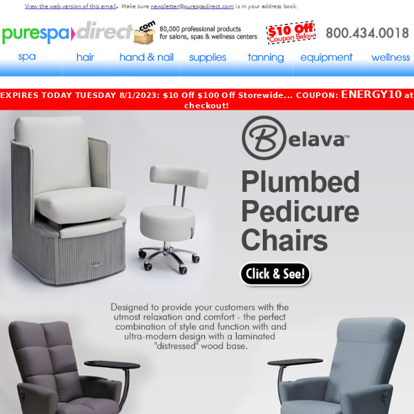Pure Spa Direct! ENDS TODAY 8/1: $10 Off Storewide Coupon - ALSO, Check Out Belava!
