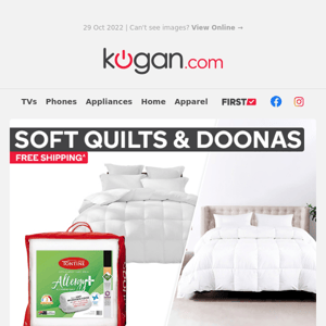 Free Shipping on Soft Quilts, Doonas, Quilt Covers & Bed Sheets.